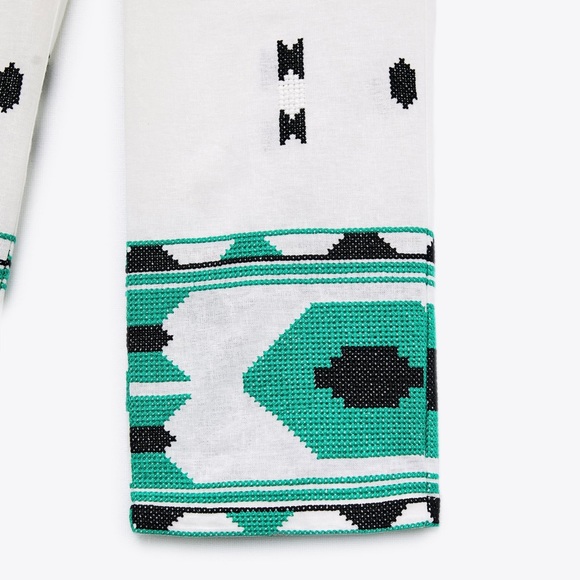 ZARA Embroidered White Linen Pants Size M, NWT - Picture 7 of 9